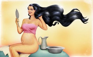 dibujo de mujer cuidando su cabello durante el embarazo