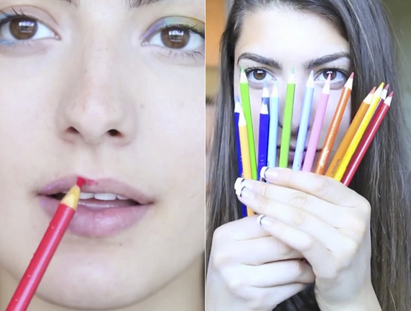 Maquillarse con lápices de colores, moda muy peligrosa